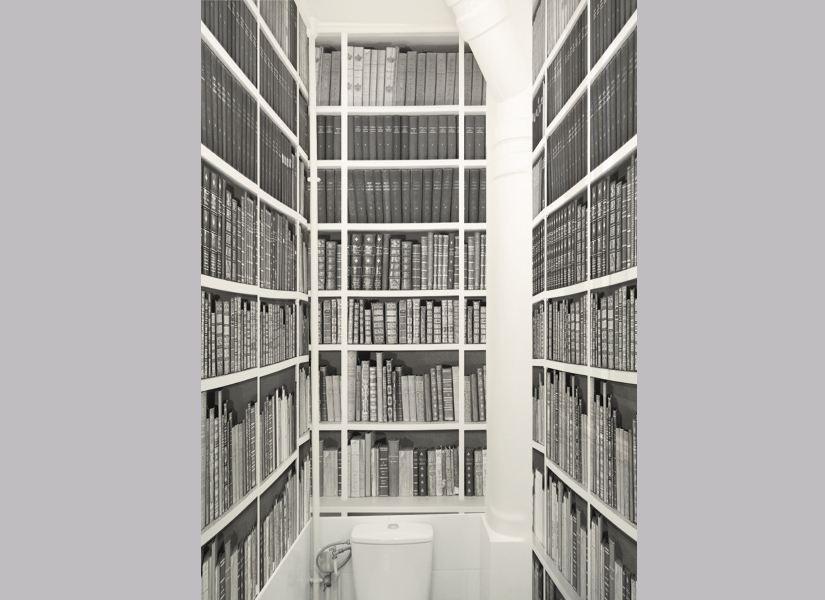 Papier peint Bibliothèque Trompe l'oeil Noir et blanc